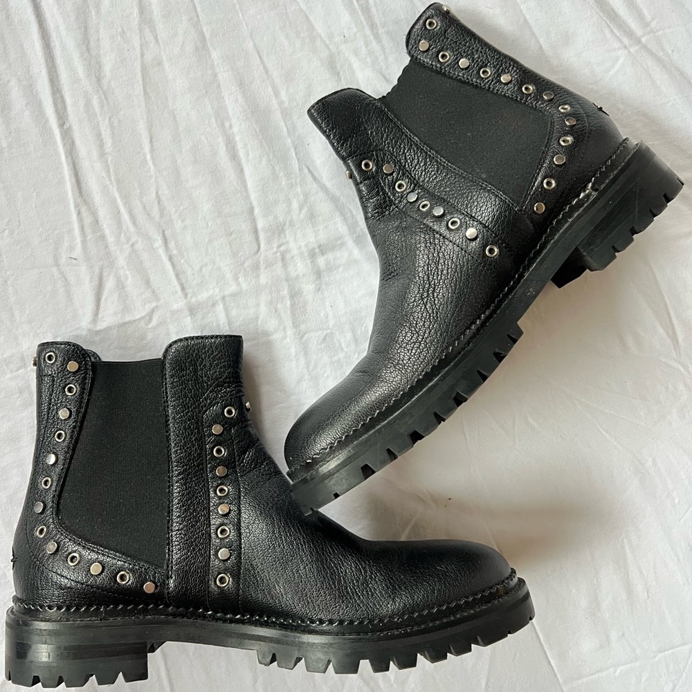Vintage 1990’s Jimmy Choo black leather ankle boots with silver stud detailing